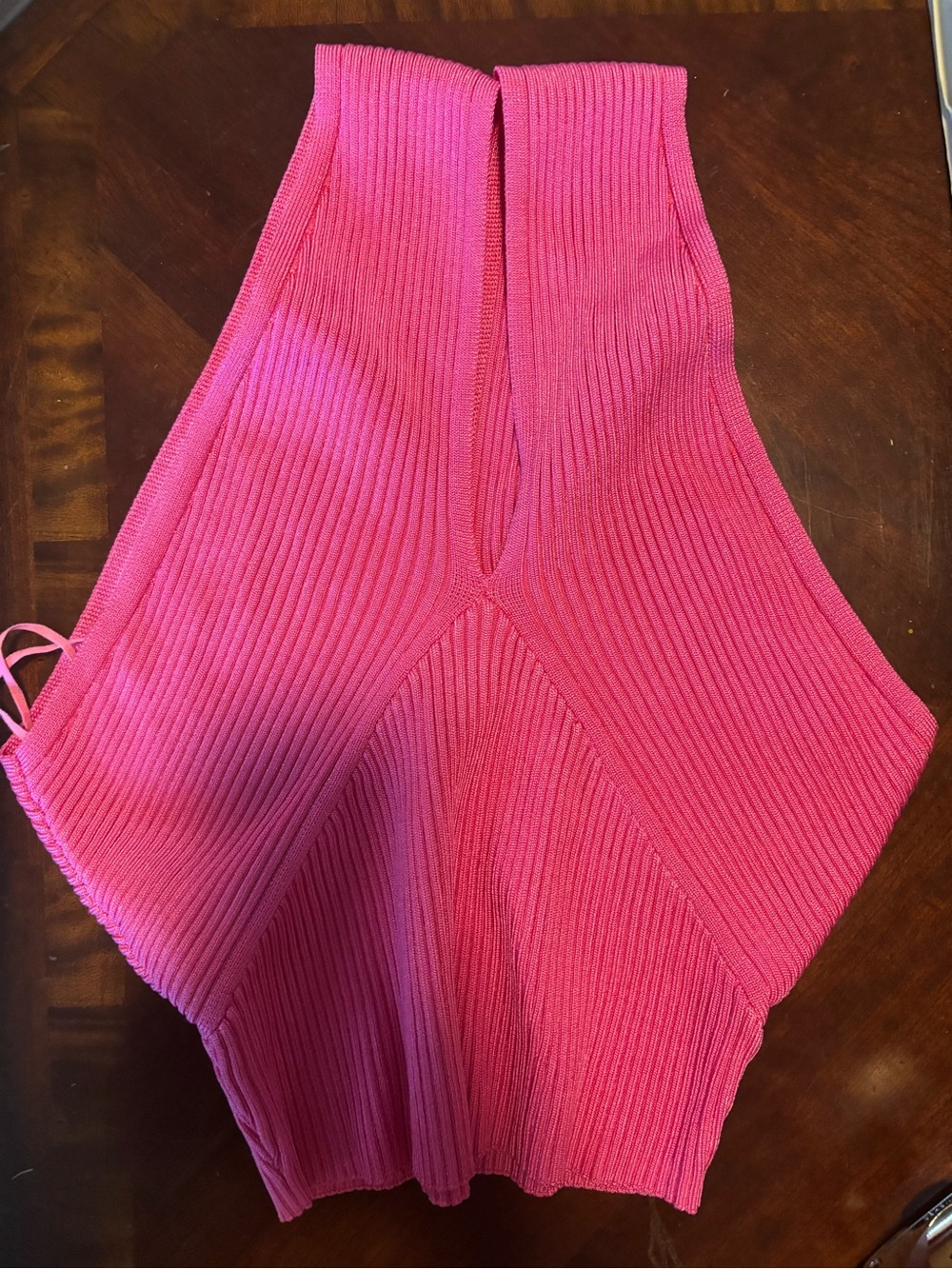 Day & Moon Sleeveless Ribbed Hot Pink Halter Crop Top